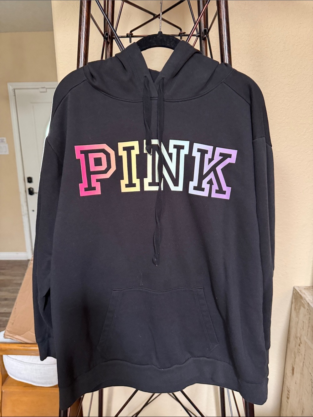PINK Victoria's Secret Black Hoodie with Rainbow Lettering